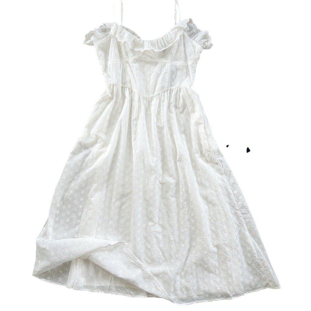 Lulus Lovely Weather White Eyelet Midi Dress L Bustier Embroidered Sundress NWT - Picture 3 of 16